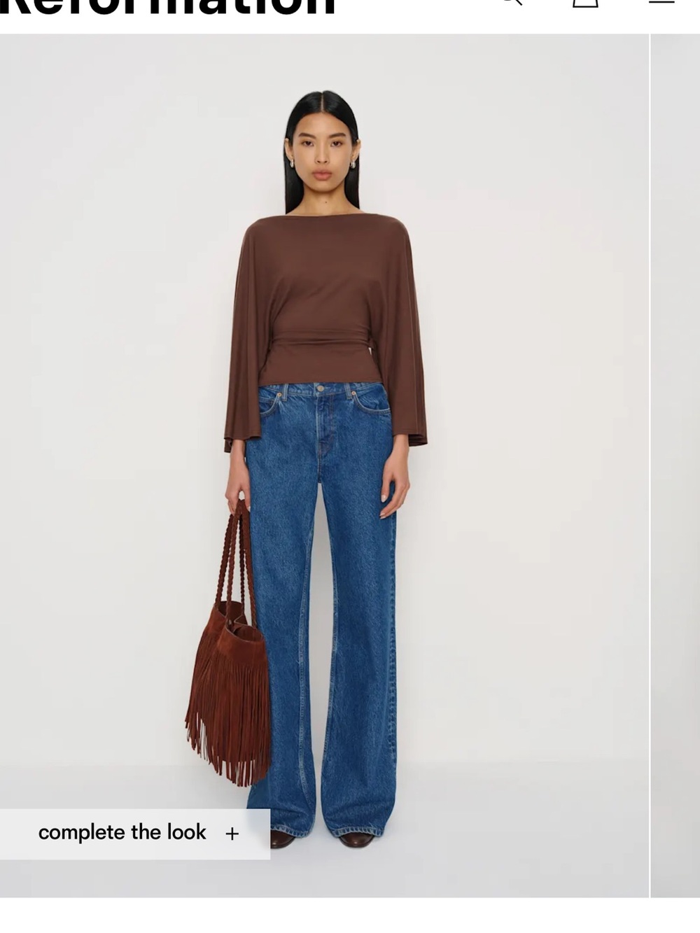 Reformation Brown Long-Sleeve Boatneck Top